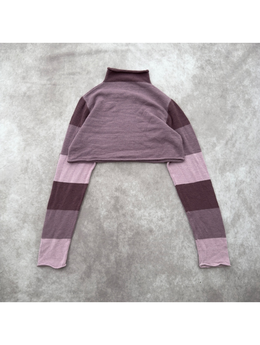MALAKHOV Chacott Purple Striped Cropped Turtleneck Knit Shrug Micro Crop Top OS